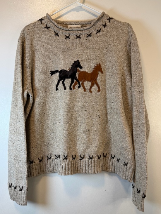 breckenridge Sweaters - breckenridge Equestrian Beige Crewneck Sweater Grandmacore Western Size Medium